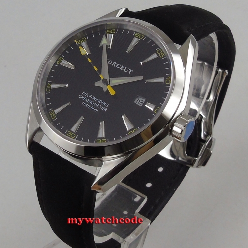 39mm Watch Sapphire Glass Date Military Black Dial Stainless Steel case automatic men's Watch