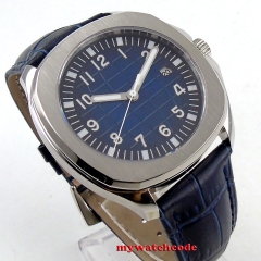 39mm Bliger Casual Blue Dial Sterile Sapphire Top Brand Luxury Military Leather Fashion Automatic movement men's watch