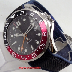 41mm Bliger black Dial GMT  Black & Red Bezel Date Sapphire glass rubeer strap Luminous marks Automatic Movement men's Watch