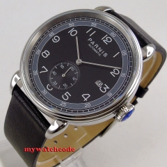 42mm PARNIS black Dial Date Indicator Leather Top Brand Luxury Automatic Mechanical men's Watch