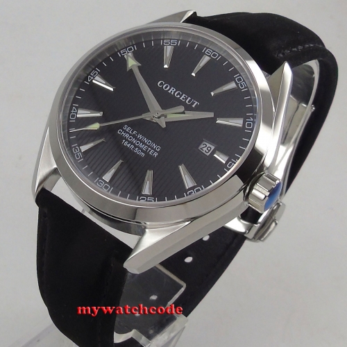 41mm Corgeut black Dial Stainless steel Case Sapphire Glass Blue Hand Automatic Movement men's Watch