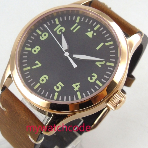 42mm parnis black dial sapphire glass leather strap green marks Automatic movement mens watch