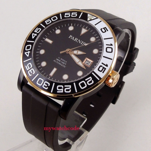 42mm parnis black dial date luminous PVD coated case Automatic movement mens watch