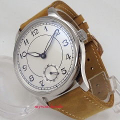 Luxury 44mm PARNIS white dial Leather strap 6498 hand winding movement men's Watch