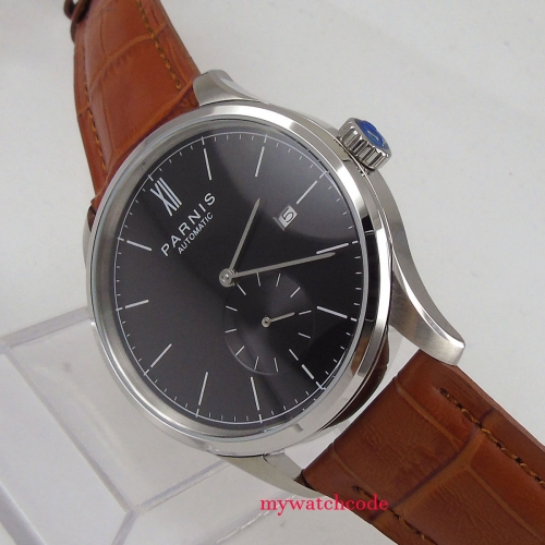 42mm PARNIS black Dial leather strap Automatic Movement men's Watch