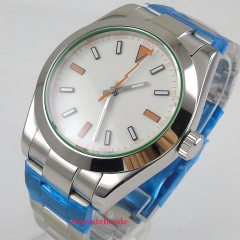 Luxury 40mm PARNIS white dial stainless steel strap Automatic movement men's Watch