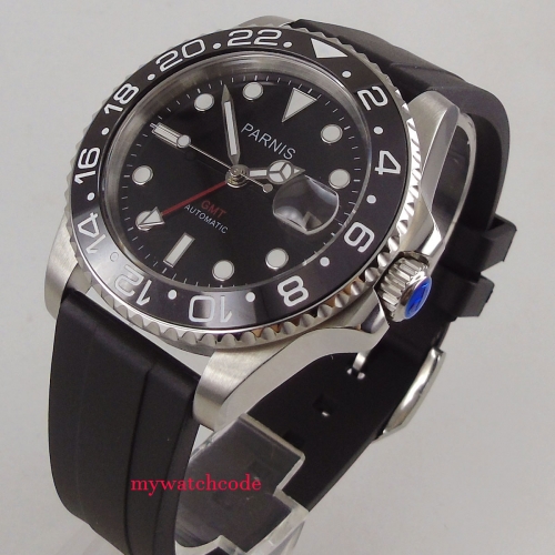 40mm parnis black dial GMT luminous Automatic movement mens watch code