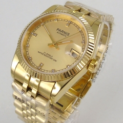 36mm Parnis yellow gold diamond dial Datejust Miyota 8215 automatic mens watch