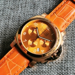 Big sale 40MM Orange dial date quartz mens watch gold plated case full Chronograph