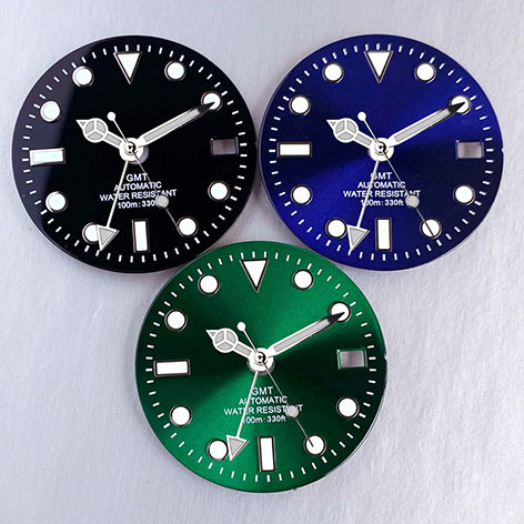 29mm Black/Blue/Green Watch Dial Face Hands Set fit NH34 NH34A Automatic Movement for Seiko Mod Watch Parts GMT Luminous Marks