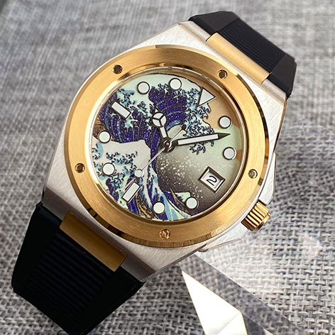 Tandorio NH35A Automatic Watches Two Tone Men's Mechanical Watch Sapphire Glass Kanagawa Surfing Luminous Dial 200m Waterproof