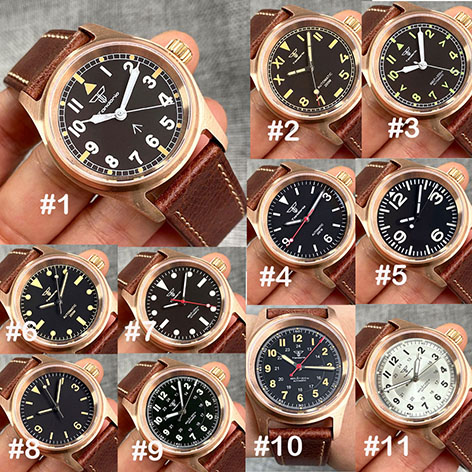 36mm Small Waterproof Dive Selfwinding Watch Male Real Bronze NH35A Movement Military Pilot Wristwatch Leather Strap Green Lume
