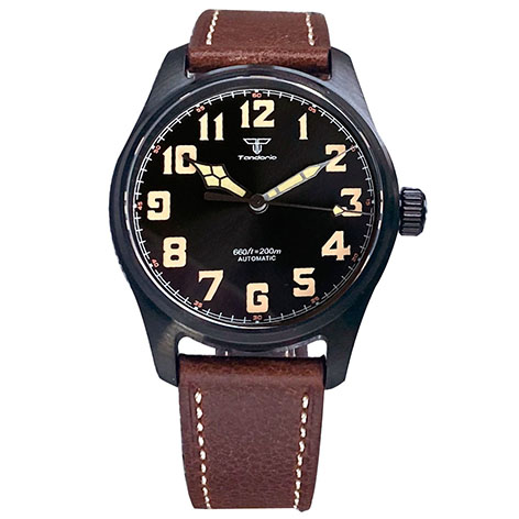 Tandorio Black PVD NH35A PT5000 39mm Pilot Automatic Men Watches 200m Waterproof Sapphire Crystal Diver Clock Leather Band