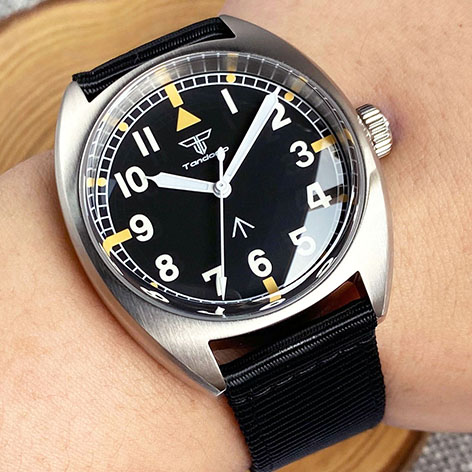 Tandorio 40mm Pilot Domed Sapphire Black Dial 20ATM Water Resistant Diver NH35A Automatic Mechanical Watch Men Wristwatch