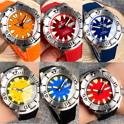 42mm Blue Orange Yellow Men Automatic Watch NH36 Movement Sapphire Glass 200m Diving Luminous Mechanical Watches Silver Hands Rubber