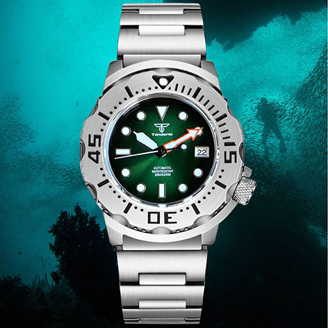 Tandorio NH35A Diver Steel Mechanical Watch Men Red/Blue/Green Dial Monste Wristwatch AR Sapphire Steel Bracelet/Rubber 42mm