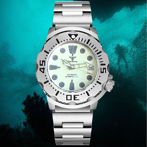 42mm Tandorio NH35A Diver Steel Mechanical Watch for Men Fully Luminous Dial Monste Wristwatch AR Sapphire Steel Bracelet