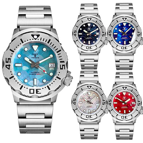 Tandorio Monste Automatic Watch for Men MOP Dial Steel Bracelet NH36A 120 Clicks Bezel Sapphire Crystal Super Luminous Dive 42mm