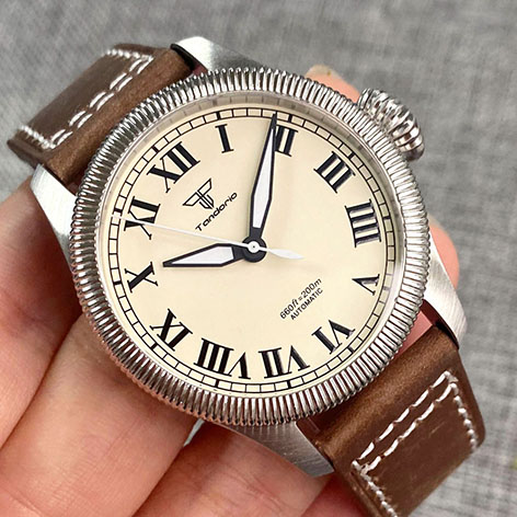 Tandorio 20bar Dive NH35A PT5000 Pilot Mechanical Men Watches Vintage Retro Roman Numbers Dial Fluted Bezel 39mm Diver Clock