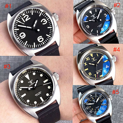 Tandorio 36mm Pilot NH35A/PT5000 Automatic Men Wristwatch 200M Waterproof Steel Clock AR Domed Sapphire Glass Waffle Strap