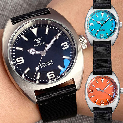 36mm Small AR sapphire Crystal NH35A PT5000 Tandorio Mechanical Watch Men Green Luminous Nylon Band 20Bar Relogio Masculino