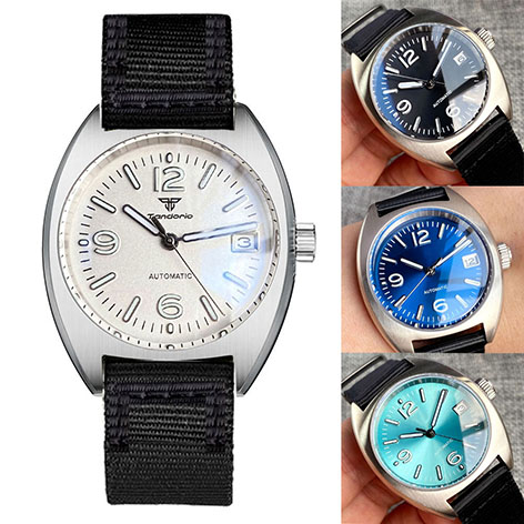 36mm Tandorio Dive Steel Mechanical Watch Men NH35A Dome Sapphire Crystal Pionner Wristwatch Nylon Band Small Gift Clock