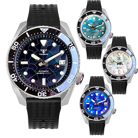 Tandorio Waterproof 42.5mm Selfwinding Watch Men NH35A Movt Steel Dive Wristwatch White Chapter MOP Dial Steel 3.8 Crown Waffle