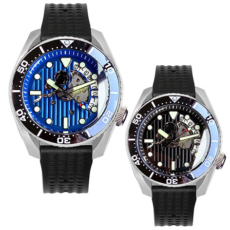 Tandorio 42.5mm Selfwinding Watch Men NH35A Movt Steel Dive Wristwatch Chapter Ring Hollowed out Dial Steel 3.8 Crown Waffle Band