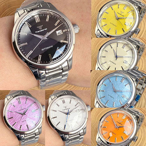 40mm Tandorio 200m Waterproof Wave Stripe Dial Blue Beige Automatic Pilot Watch for Men NH35A Double Dome Sapphire Glass Bracelet