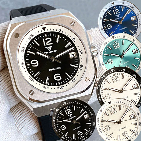 Tandorio Vintage 42mm Sunburst Luminous Dial Square Watch Case NH35A Movement Man Watches For Men Automatic Movement Rubber