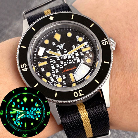 Tandorio NEW 50 Fathoms Automatic Watch for Men Luminous Ghost Dial NH35A Movt 200m Waterproof Bubble Sapphire Glass Sandblasted