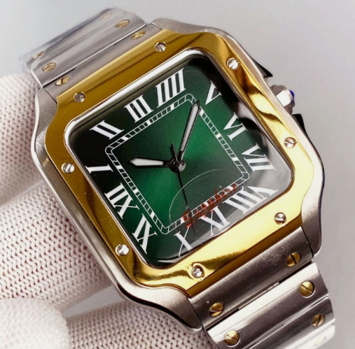 38mm no logo watch green dial square case Automatic men's watch