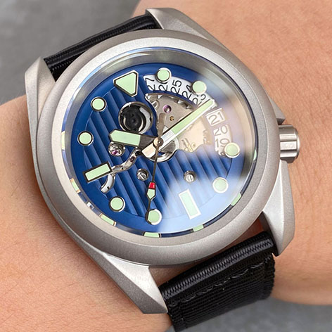 Tandorio Selfwinding Watch Men NH35A Automatic Movement Steel Dive Wristwatch Hollowed Out Dial Steel 3.8 Crown Nylon Band