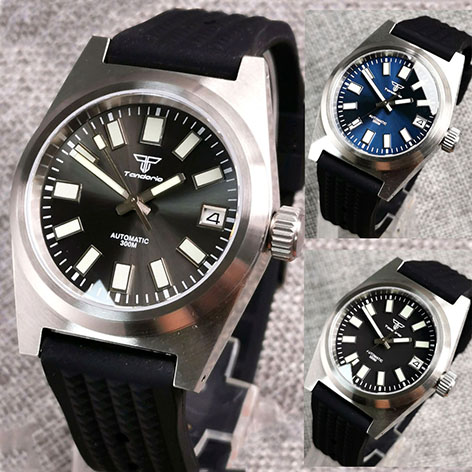 Tandorio 200M Waterproof NH35A 38mm Brushed Automatic Men Wristwatch Black/Blue/Grey AR Sapphire Crystal Auto Date Waffle Band