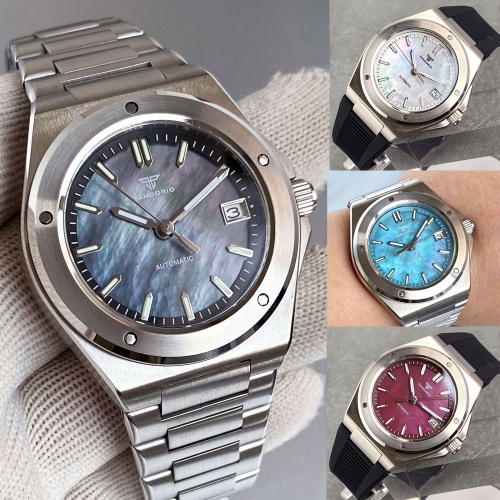 Tandorio NEW 40mm Sapphire Glass 200m Waterproof Mother of Pearl Dial NH35A Automatic Men Mechanical Watch Bracelet/Rubber Strap