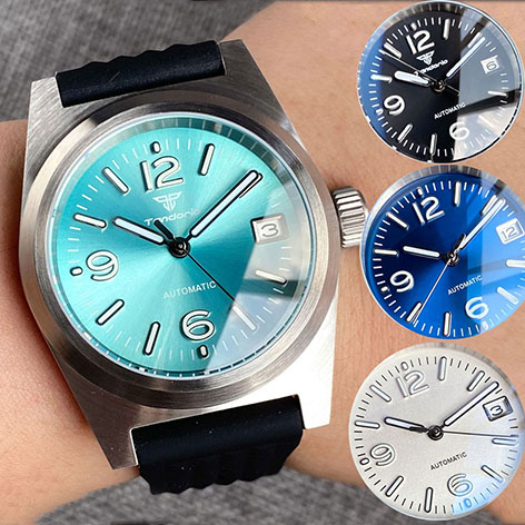 Tandorio 38mm Field Diver Automatic Watch Men NH35 PT5000 Sapphire Crystal Waffle Band reloj hombre 200m Waterproof