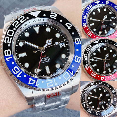 Tandorio 43mm NH34A Stainless Steel Automatic Men Watch Red GMT Hand Sapphire Glass Luminous Marks Mechanical Wristwatch Rotating Bezel