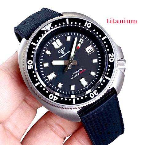 Tandorio Titanium Material Turtle Automatic Watch Men 200M Waterproof MOP Dial 120clicks Bezel Tropical Band Diver Reloj Hombre