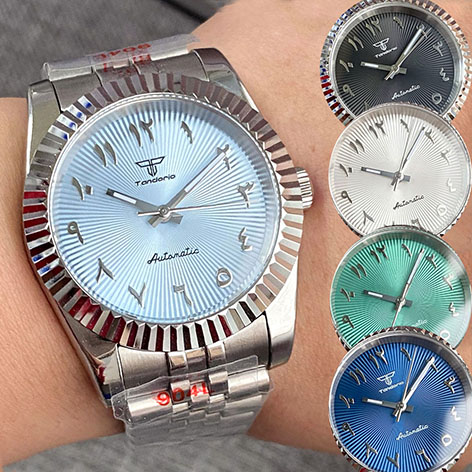 Tandorio Datejust Style Curved Fluted Bezel 36mm 39mm Steel Men Automatic Wristwatch NH35A/PT5000 Movement Middle East Numbers Dial