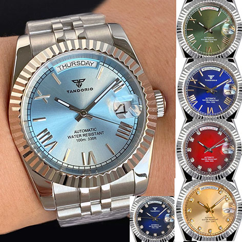 Casual Roman Numeral Tandorio 36mm/39mm Sunburst Green/Blue Dial NH36 Mechanical Men Wristwatch Sapphire Crystal Date Cyclops