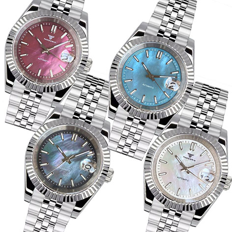 Tandorio 39mm Mother of Pearl Automatic Mechanical Mens Watch Sapphire NH35A Movement Chapter Ring Dial Fluted Bezel Bracelet