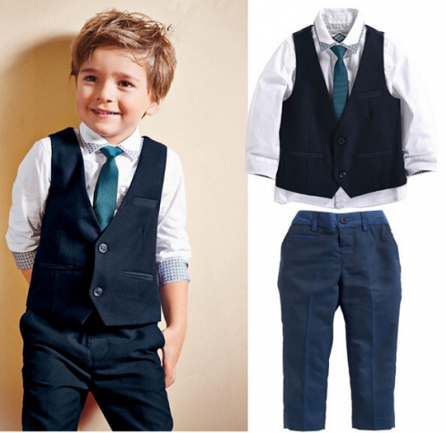 Boys tie + vest + shirt + pants 4 pieces set