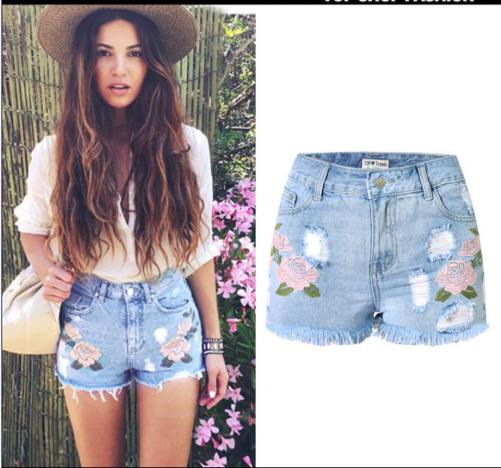 European and American women   3D embroidery waist Slim denim shorts