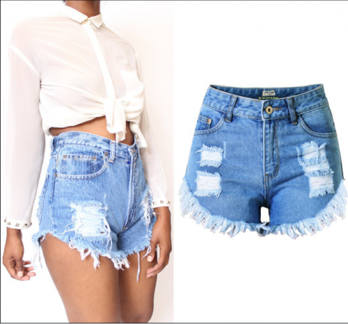 Spring and summer in Europe and America irregular hole denim shorts waist pants