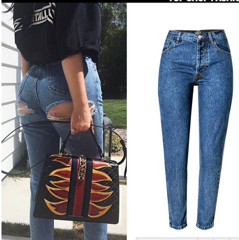 Europe and the United States high waist Slim trend of street shooting ultra-sexy Lu hip line holes in denim trousers
