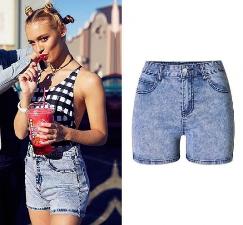 Fashion high waist Slim stretch hip water wash snow denim shorts