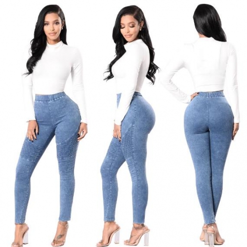 Crinkle high waist slim jeans