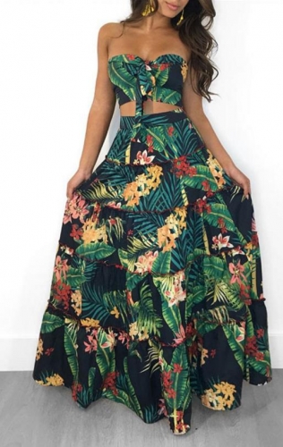 Charming Classic print two-piece skirt set