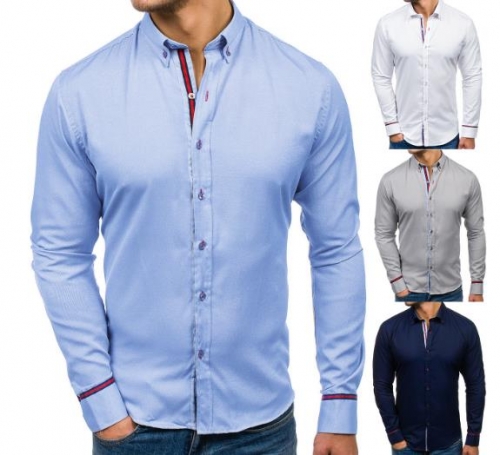 Charming Men's solid color strip long sleeve shirt