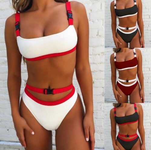 Charming Sexy solid color buckle bikini